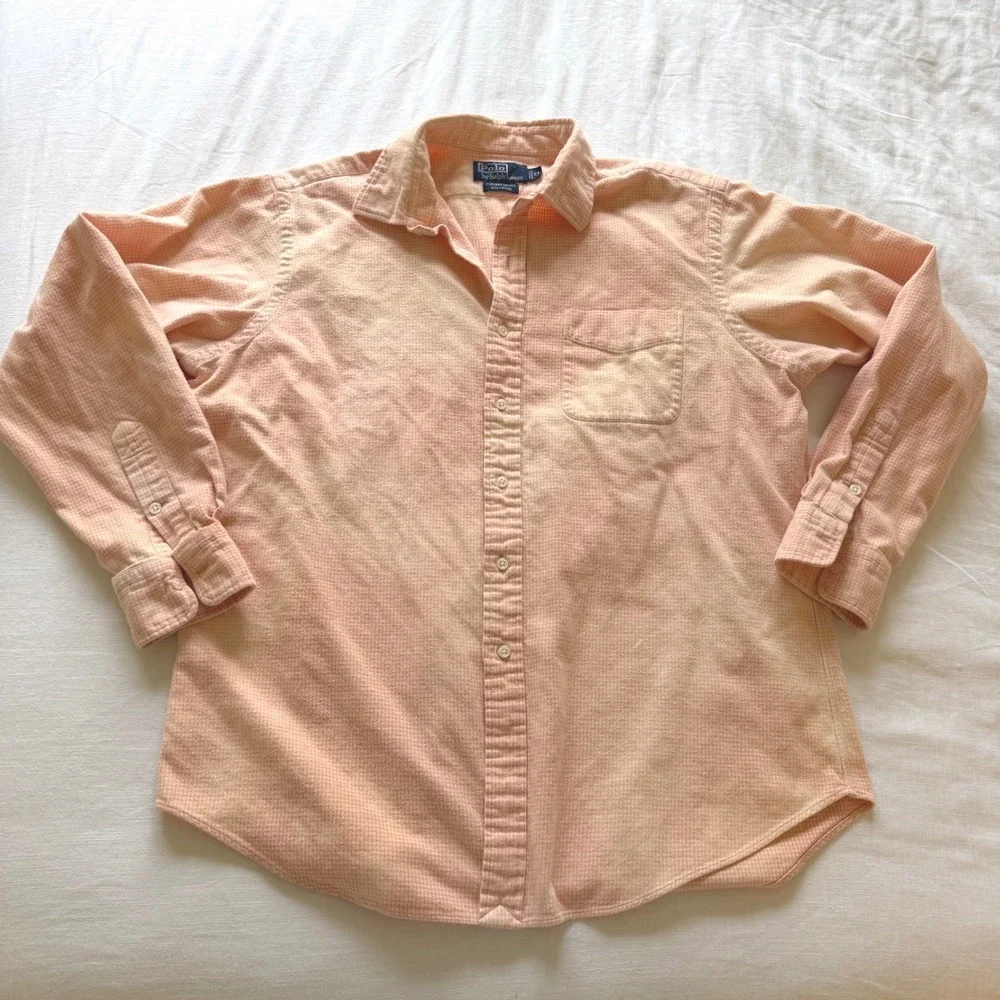 90's Polo Ralph Lauren Curham Sport Peach Check Cotton Button Down Shirt Mens XL